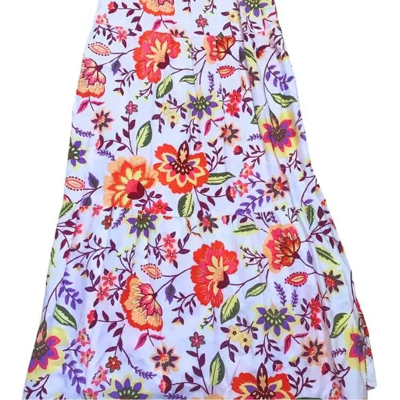 2/$30 Long Floral Print Sleeveless Maxi Dress Flowy Small Colorful Orange White - Picture 3 of 11